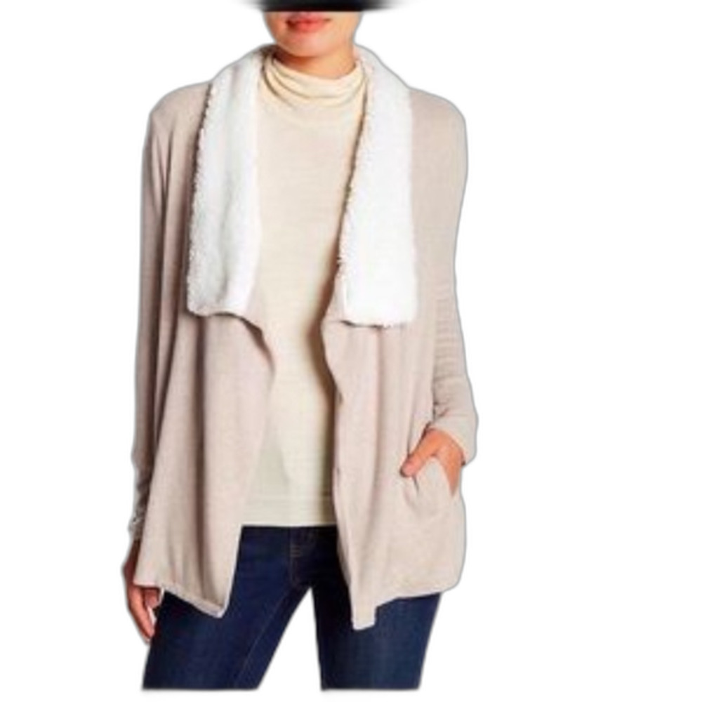 Susina Open Cardigan Sherpa Collar with Pockets Size Small